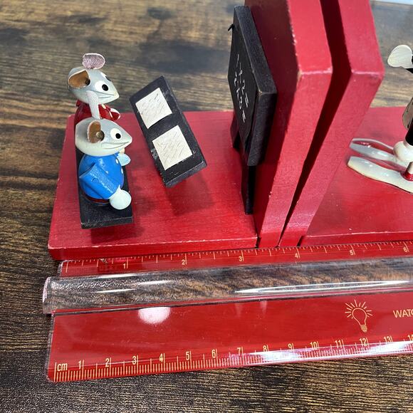 Wooden School Teacher Mice Bookends Vintage V.G. Japan Math Students Kitschy - Picture 14 of 16